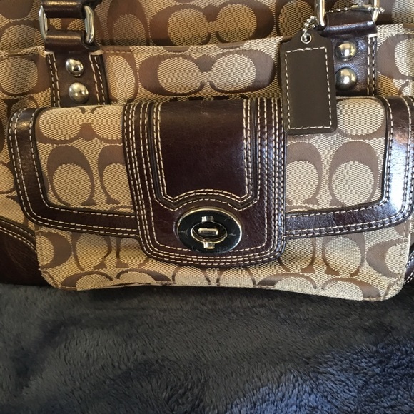 Coach Satchel style purse- tan with brown trim - Picture 6 of 8